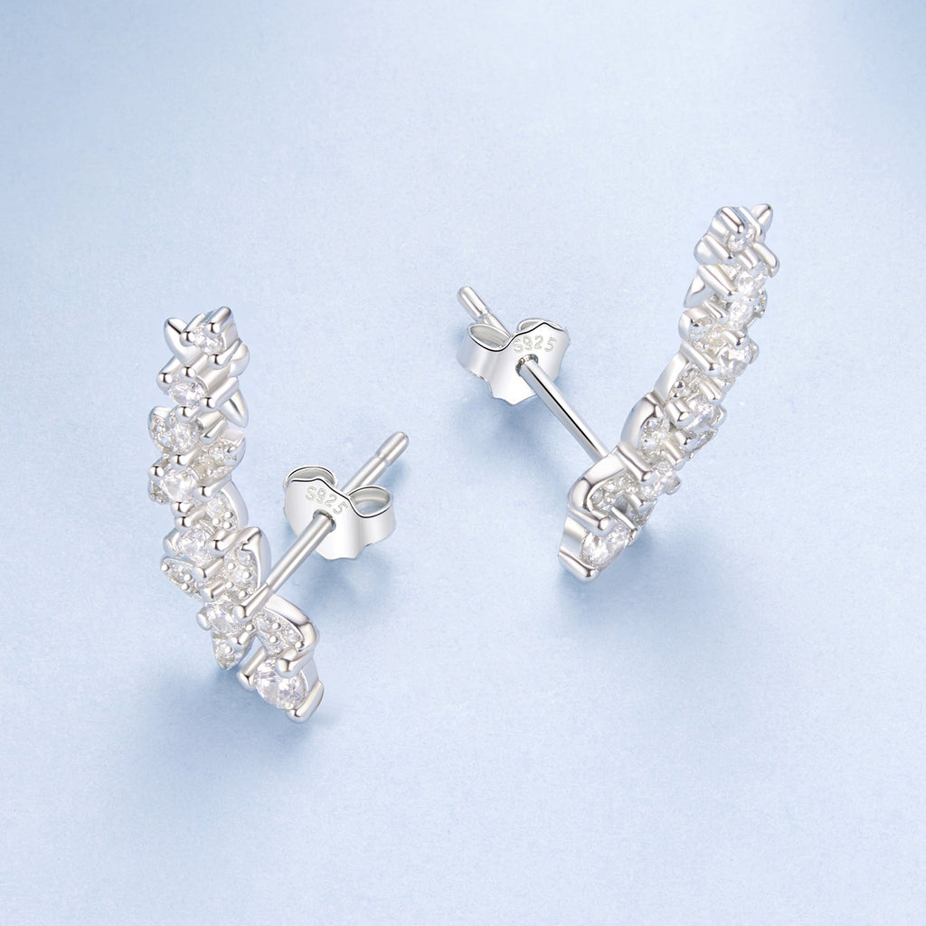 925 Sterling Silver White Gold Plated CZ Earrings 0.5*1.8cm for Women