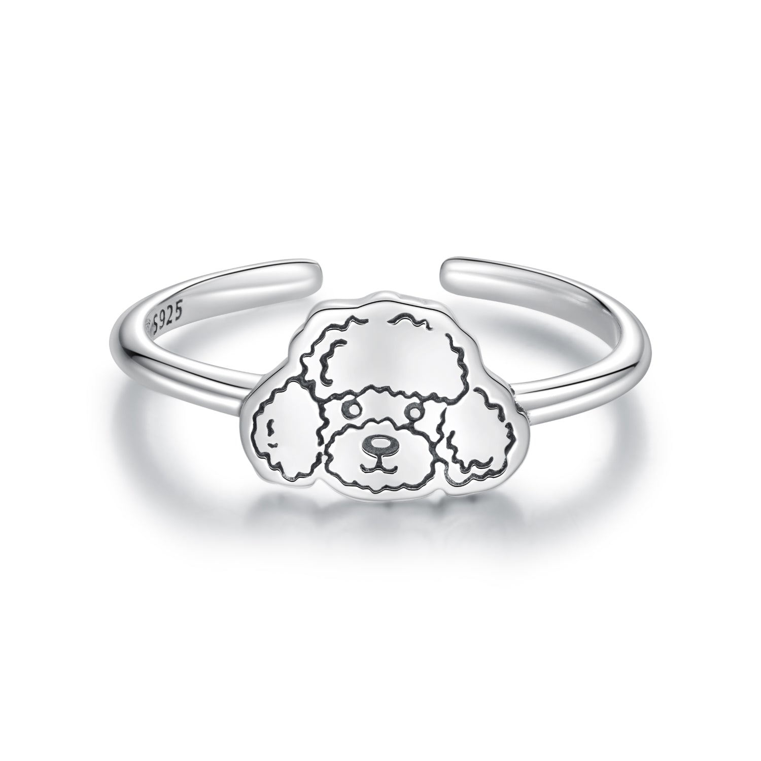 925 Sterling Silver Oxidized Silver Dog Ring for Women