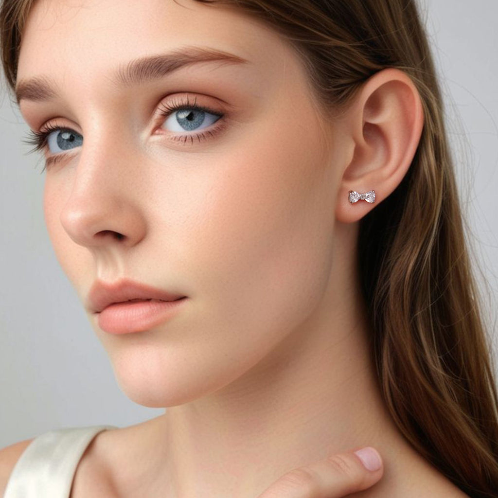 925 Sterling Silver Earrings with Pavé Setting CZ and White Gold Plating