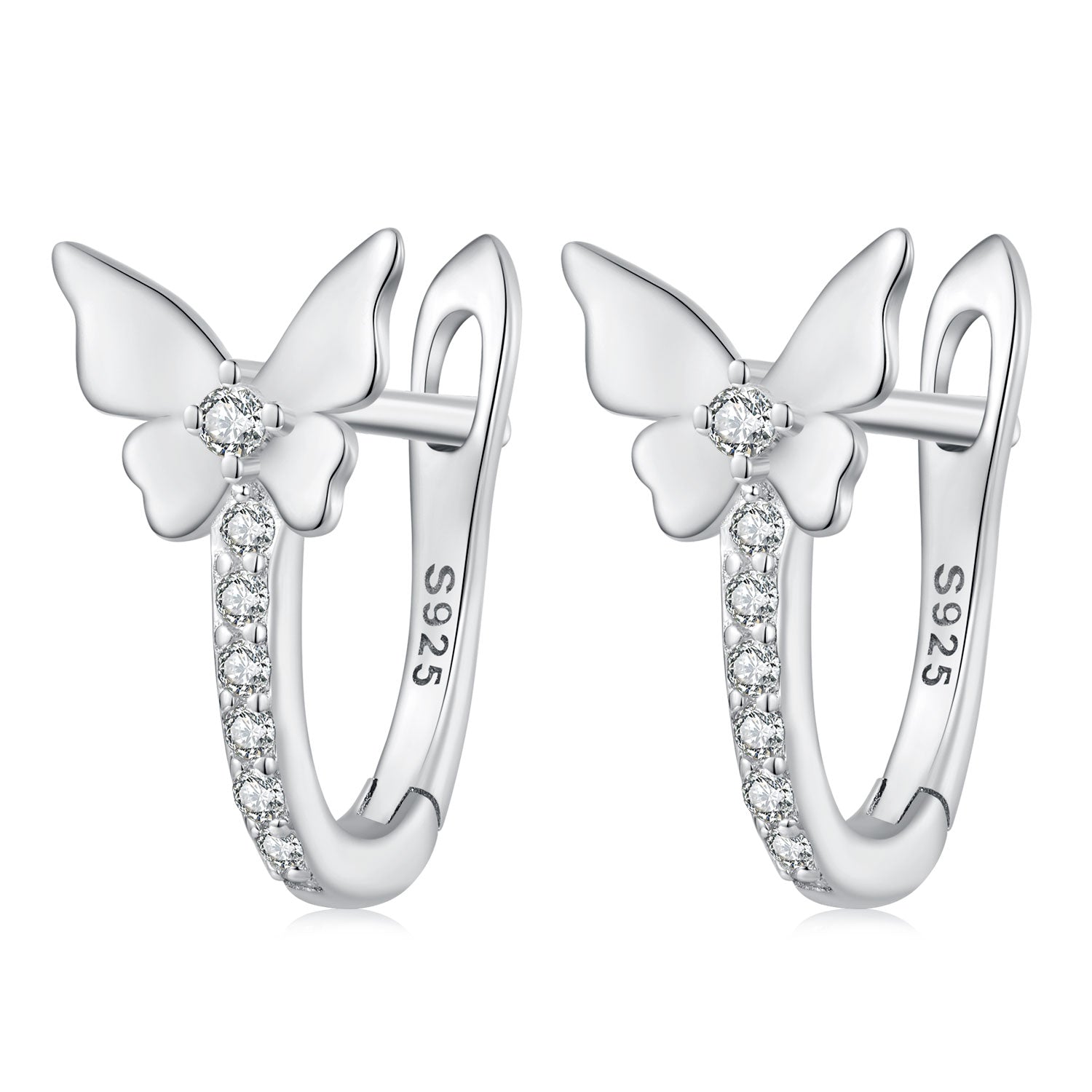 S925 Sterling Silver Small Platinum Plated Earrings with Pavé Setting CZ