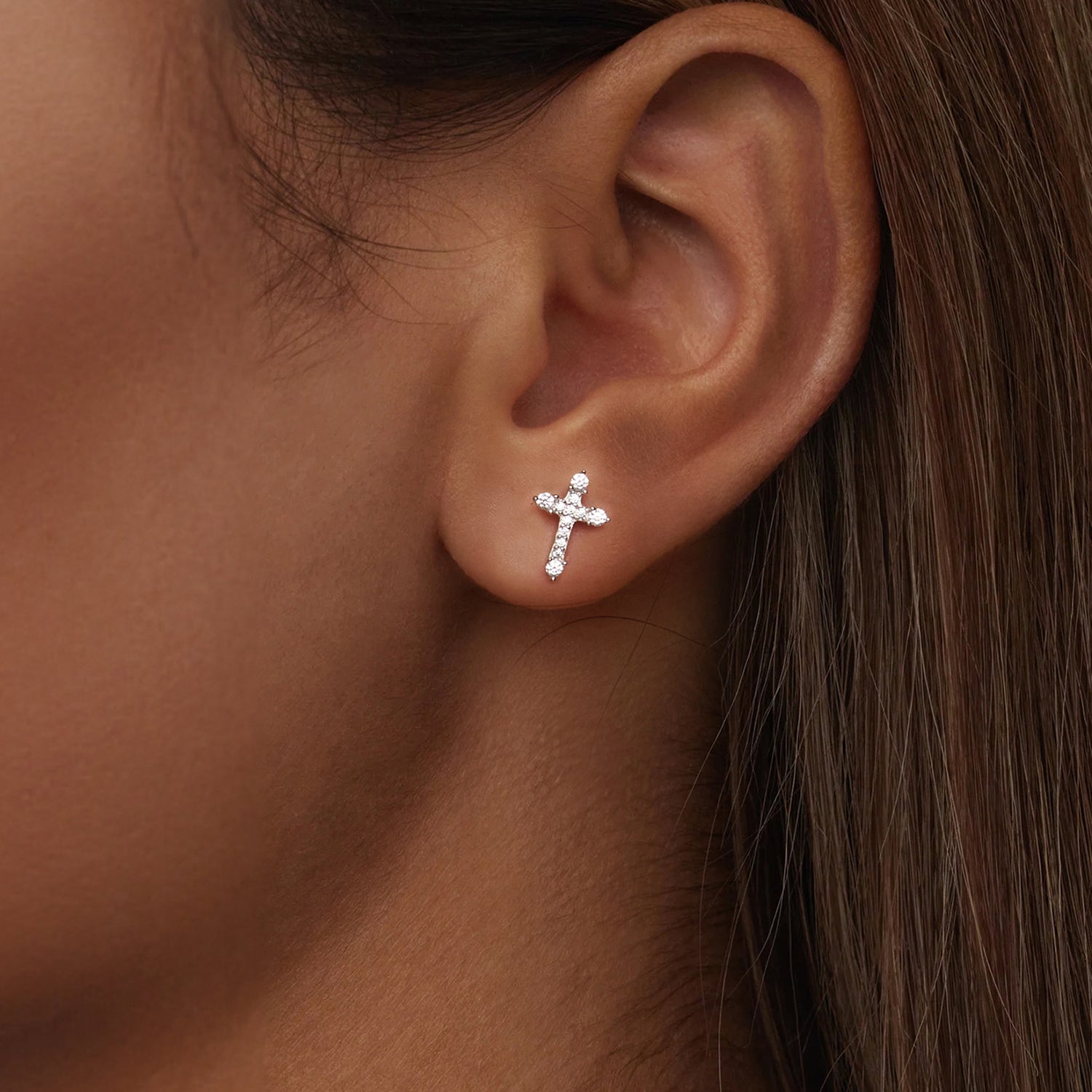 925 Sterling Silver Earrings with Pavé Setting CZ in White Gold Plating - 1.2x0.8cm for Women