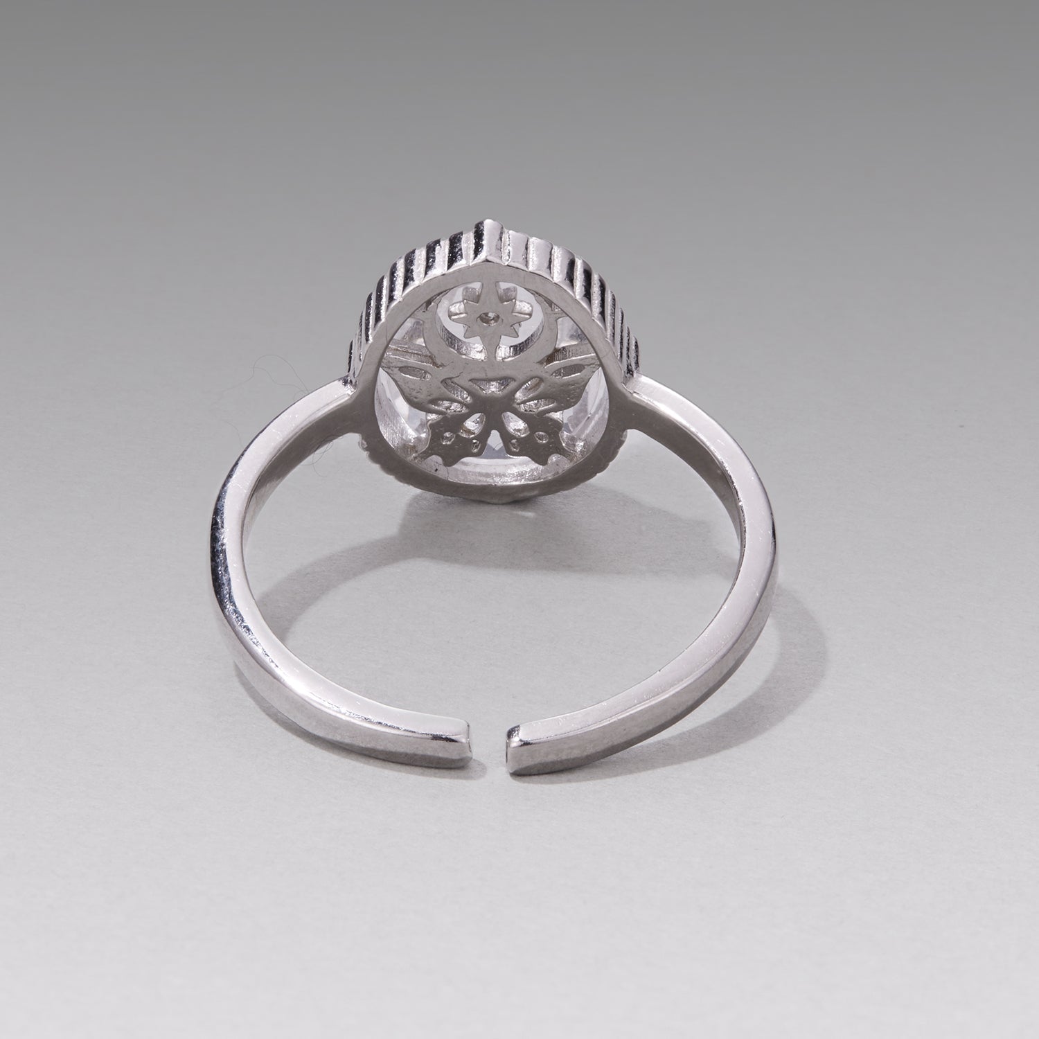 925 Sterling Silver Pavé Setting CZ White Gold Plated Ring with Transparent Glass for Women