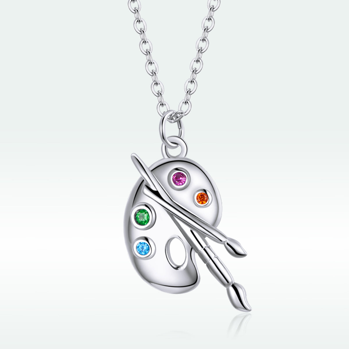 925 Sterling Silver Adjustable Pendant Necklace with CZ in Platinum Finish
