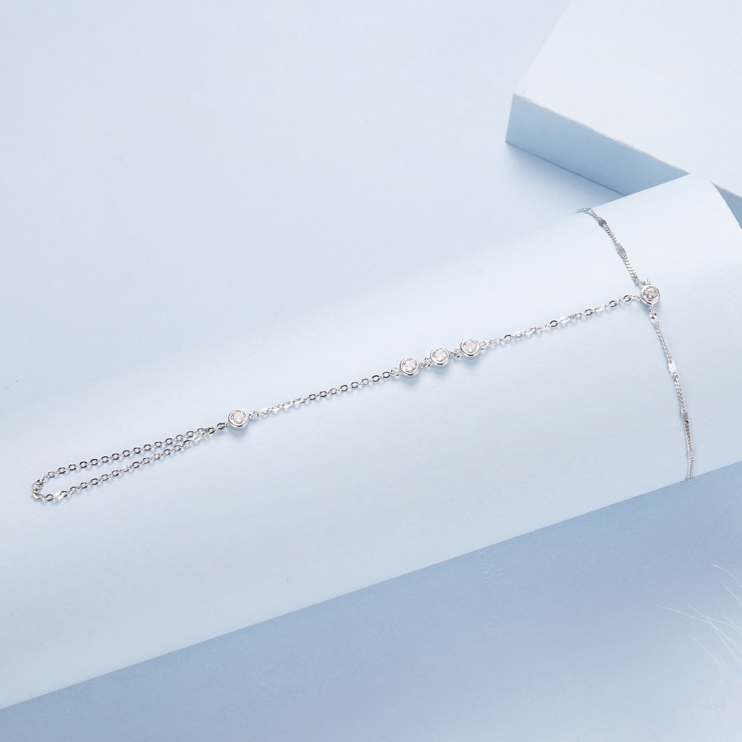 925 Sterling Silver White Gold Plated Adjustable Bracelet for Women