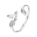 925 Sterling Silver Oxidized Silver Bird Ring for Women - 0.14cm Width, 0.7cm Bird Size