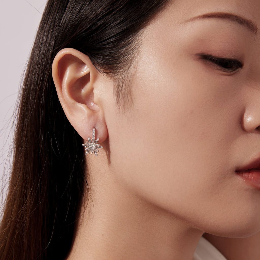 925 Sterling Silver Earrings with Pavé Setting CZ in White Gold for Women