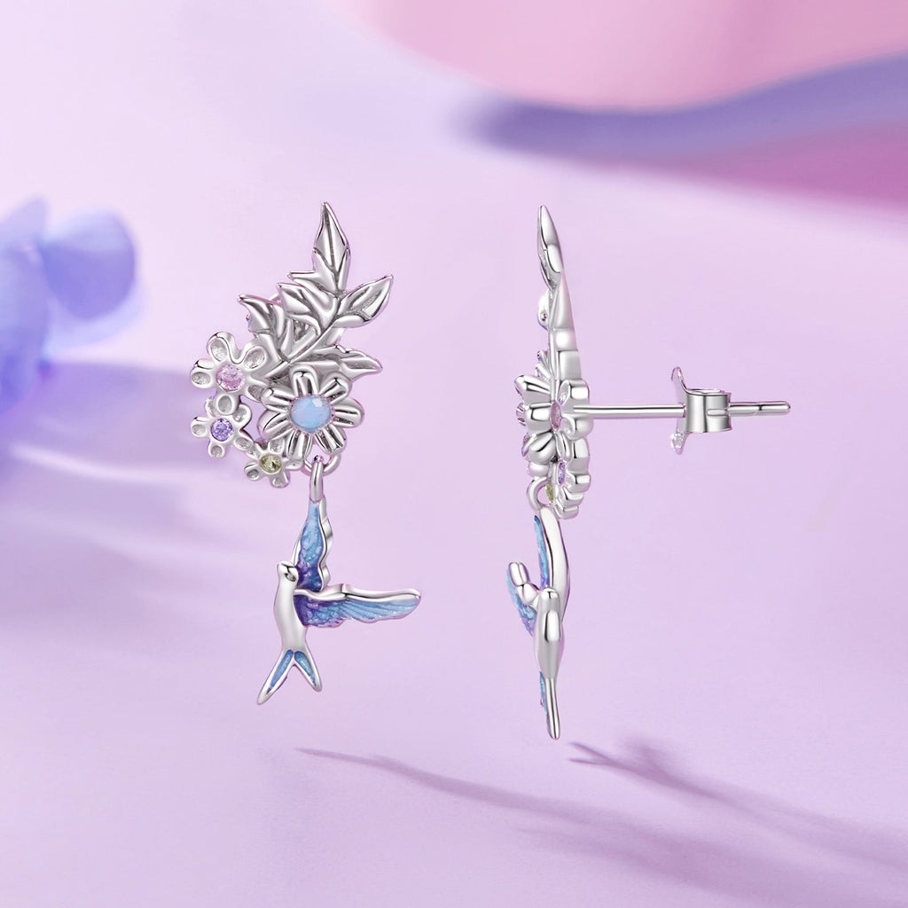 925 Sterling Silver Earrings with Nano Opal Stone and White Gold Plating