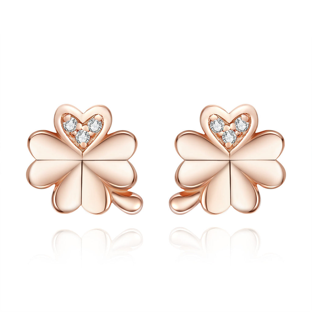 925 Sterling Silver Earrings with Pavé Setting CZ in Rose Gold 0.9x0.7cm for Women