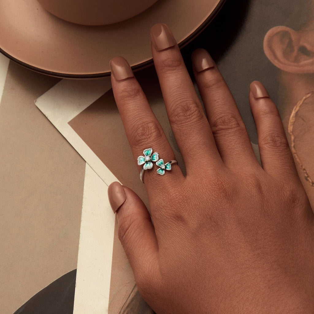 925 Sterling Silver Enamel Pavé CZ Ring for Women