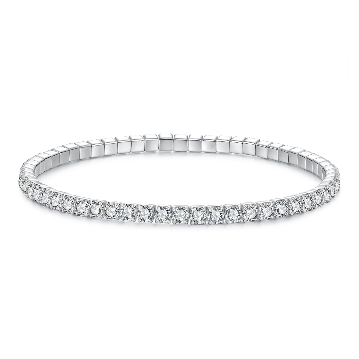 925 Sterling Silver White Gold Plated 16cm Stretchable CZ Bracelet for Women