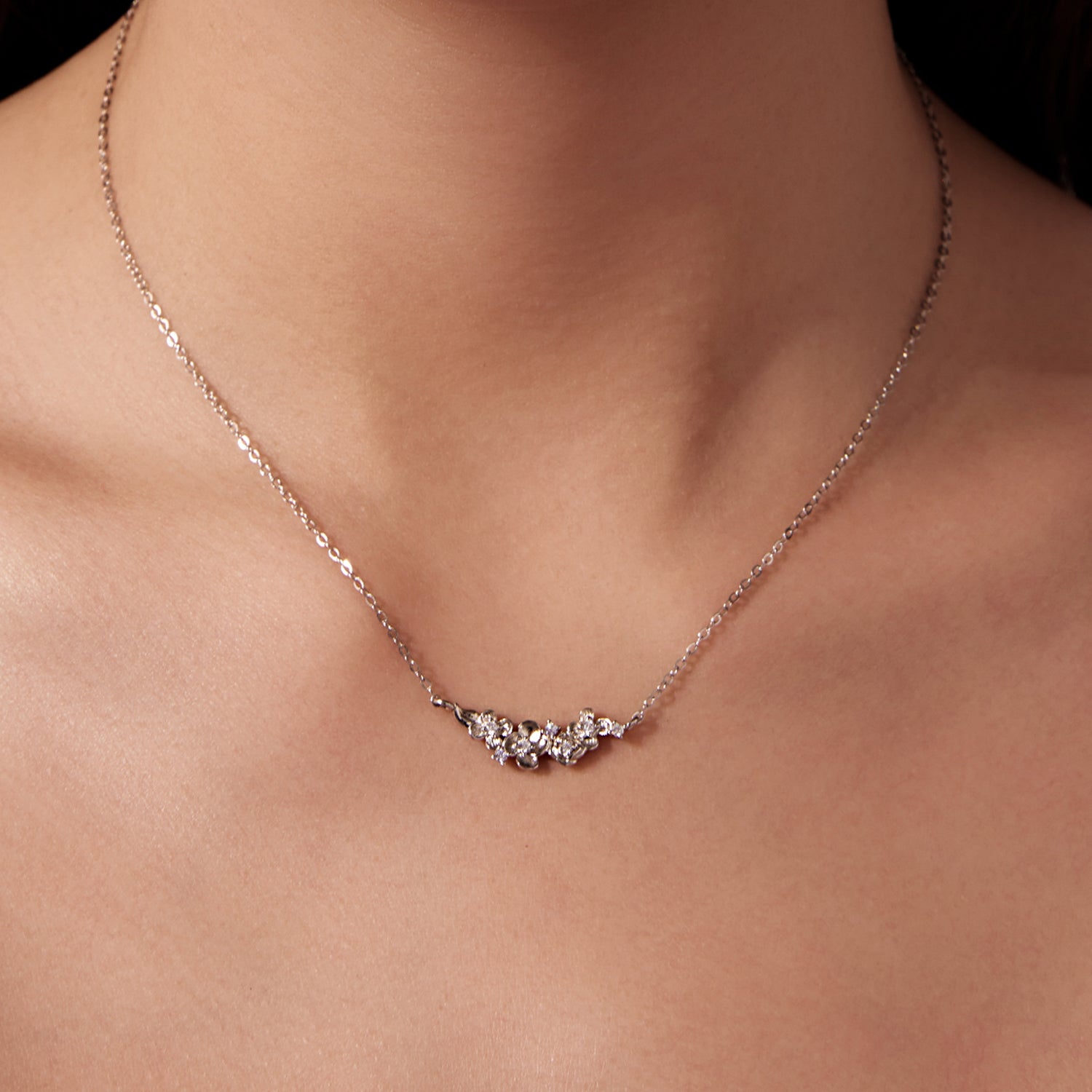 925 Sterling Silver White Gold Plated 40+5cm Necklace with CZ for Women