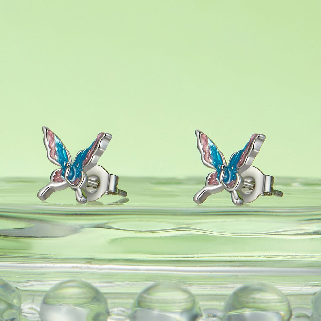 925 Sterling Silver White Gold Plated Enamel Earrings 9x10mm for Women