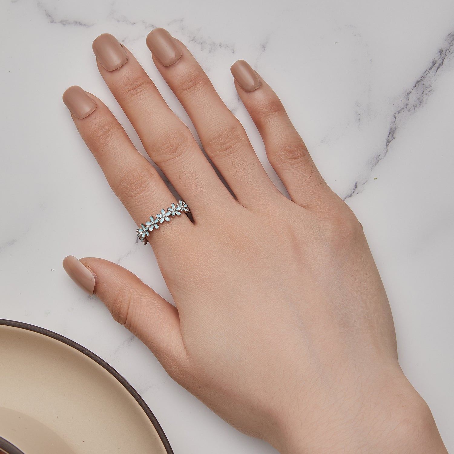 925 Sterling Silver Enamel Process Platinum Plated Ring Size 6 for Women