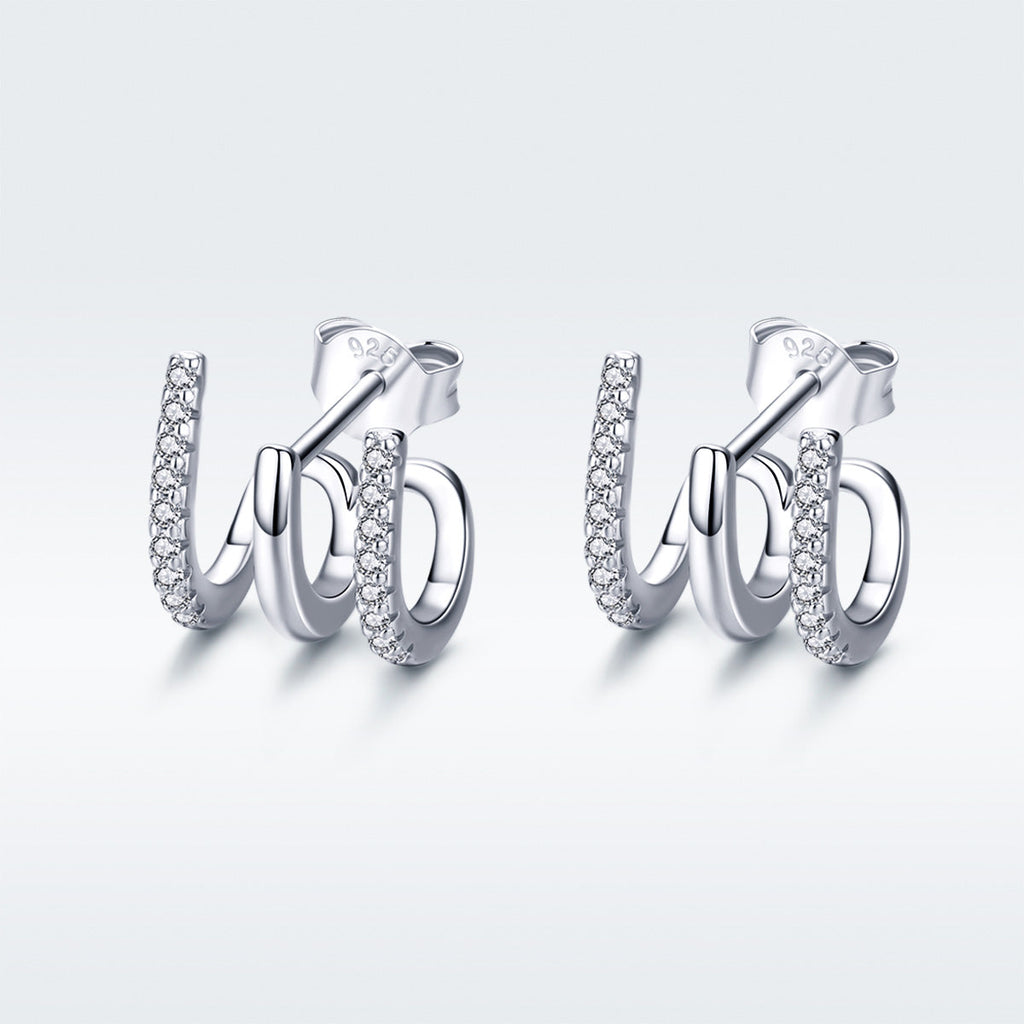 S925 Sterling Silver Platinum Plated Pavé Setting CZ Earrings