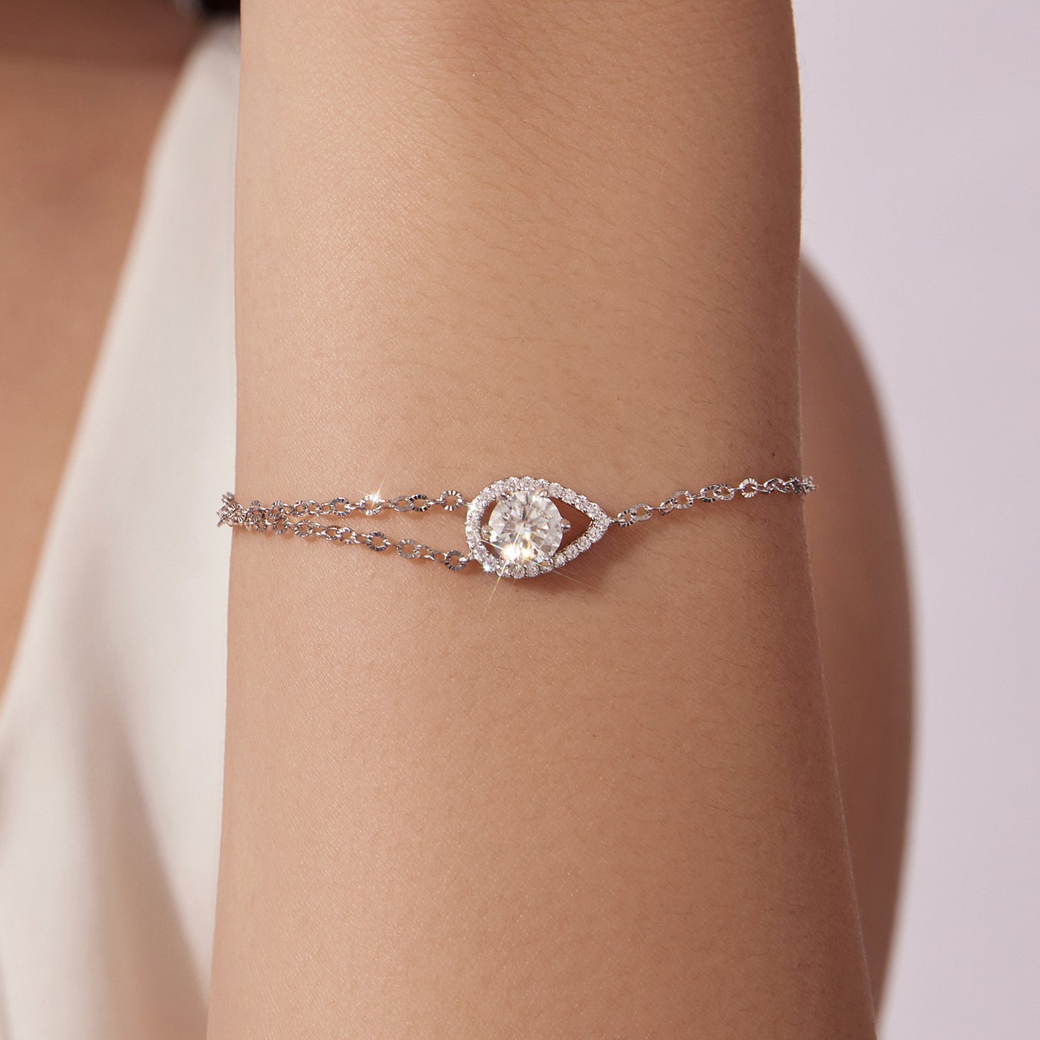 925 Sterling Silver Moissanite Bracelet with Pavé Setting 15+6cm for Women