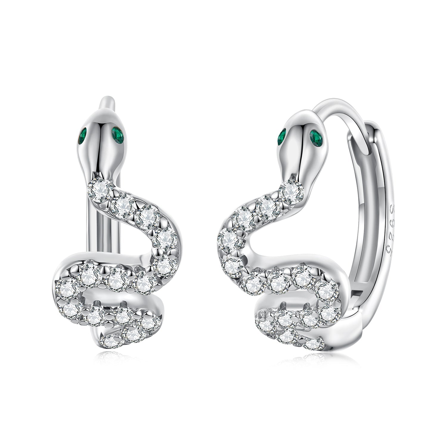 925 Sterling Silver Hoop Earrings with White Gold Plating and CZ Stones