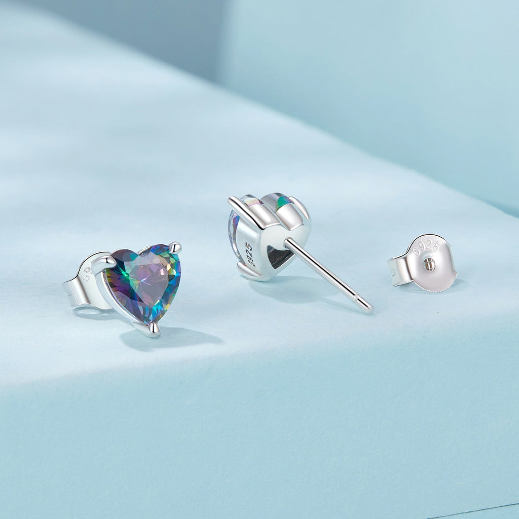 925 Sterling Silver Earrings 7mm Width with Transparent Glass for Women