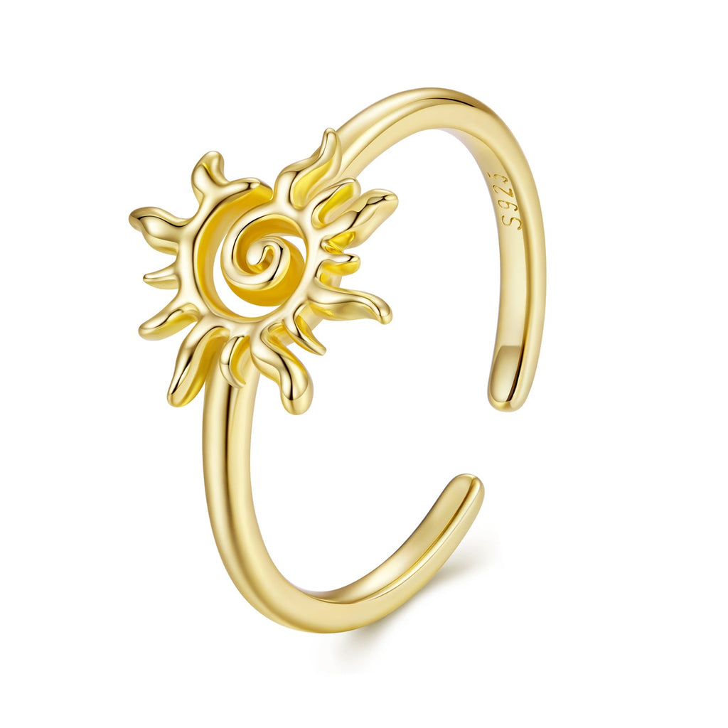 925 Sterling Silver Gold Plated Sun Ring