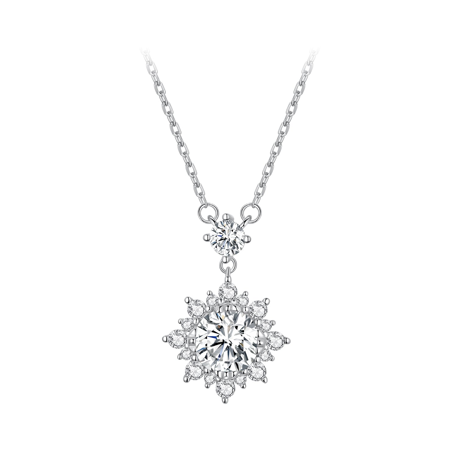 925 Sterling Silver Moissanite Necklace with Pavé Setting in Platinum, 450mm, for Women