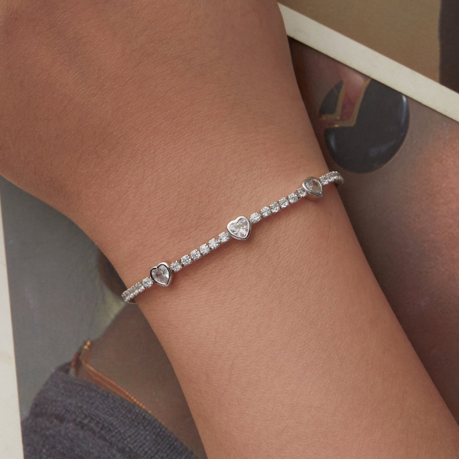 925 Sterling Silver & Pavé Setting CZ Bracelet with White Gold Plating for Women