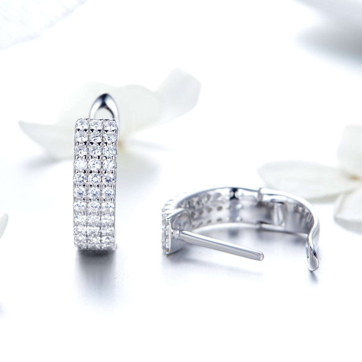 925 Sterling Silver Earrings with Pavé Setting CZ 1.3*0.4cm