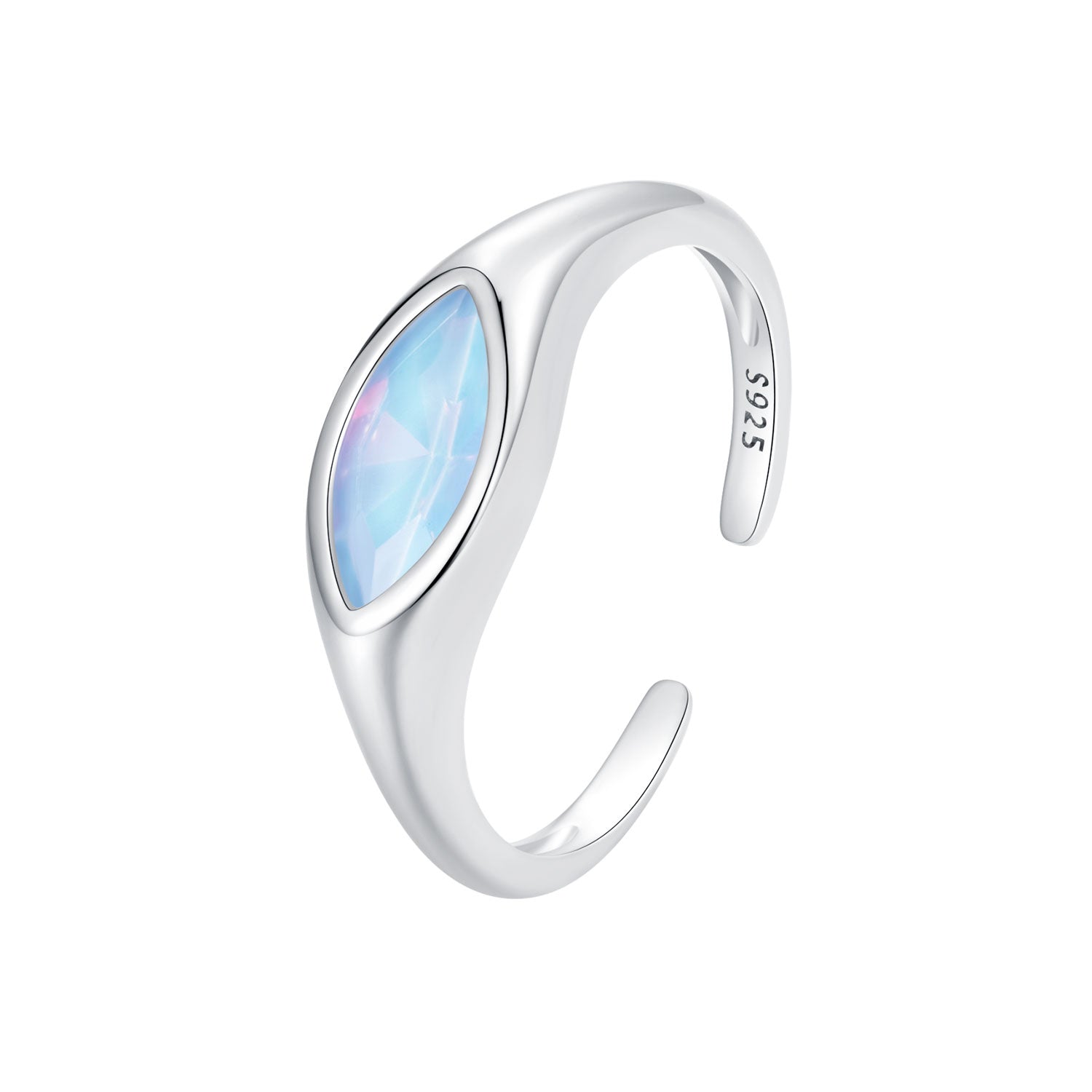 925 Sterling Silver White Gold Plated 1.9mm Transparent Glass Ring