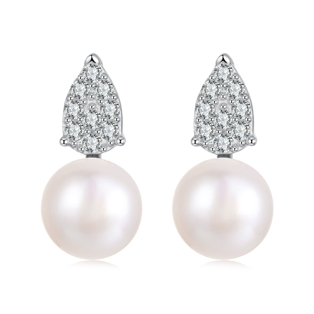 925 Sterling Silver 0.023 Carat Moissanite & Freshwater Pearl Earrings for Women