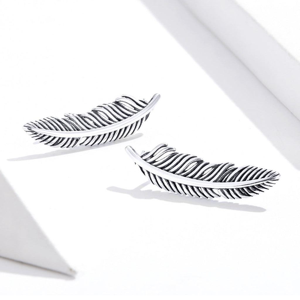 925 Sterling Silver Earrings - Oxidized Silver - 2.4cm x 0.7cm - Women
