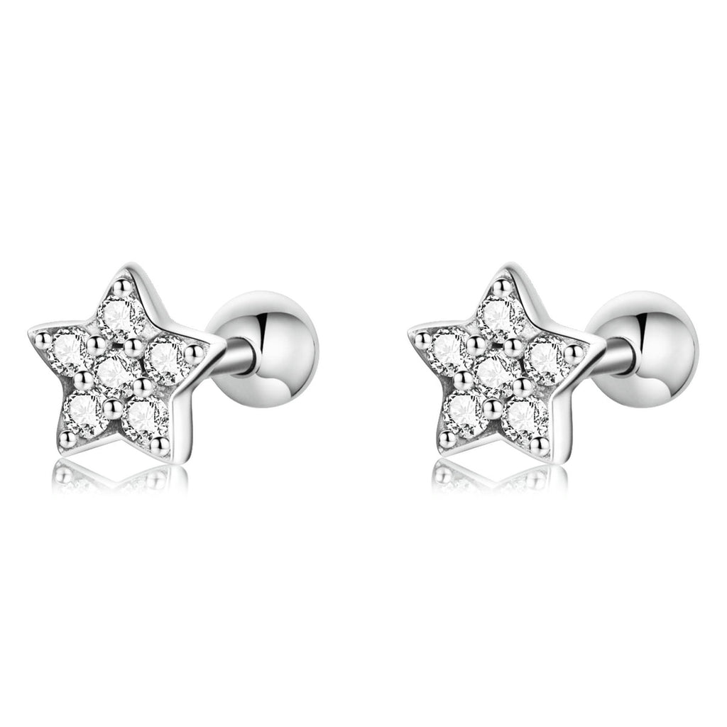 925 Sterling Silver Earrings with Pavé Setting CZ and Platinum Plating - 0.5cm for Women
