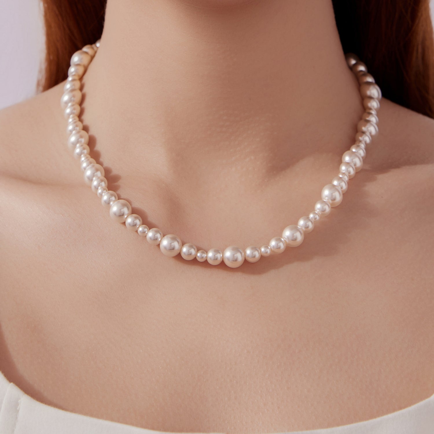 925 Sterling Silver White Gold Plated Necklace with Synthetic Pearls for Women