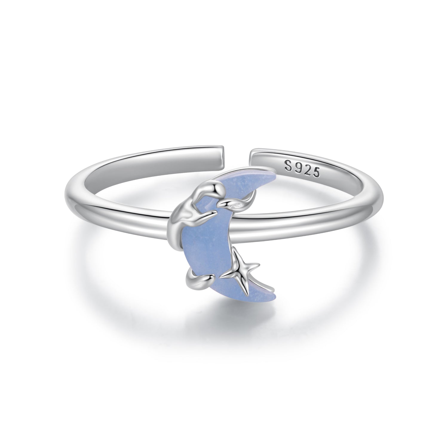 925 Sterling Silver Luminous Stone 0.80cm Moon Ring for Women