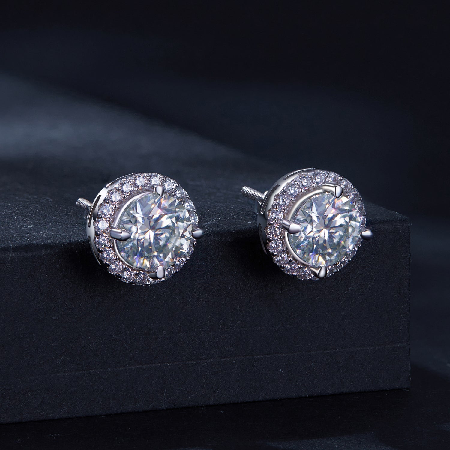 925 Sterling Silver Moissanite 1 Carat Earrings in 10mm Pavé Setting for Women