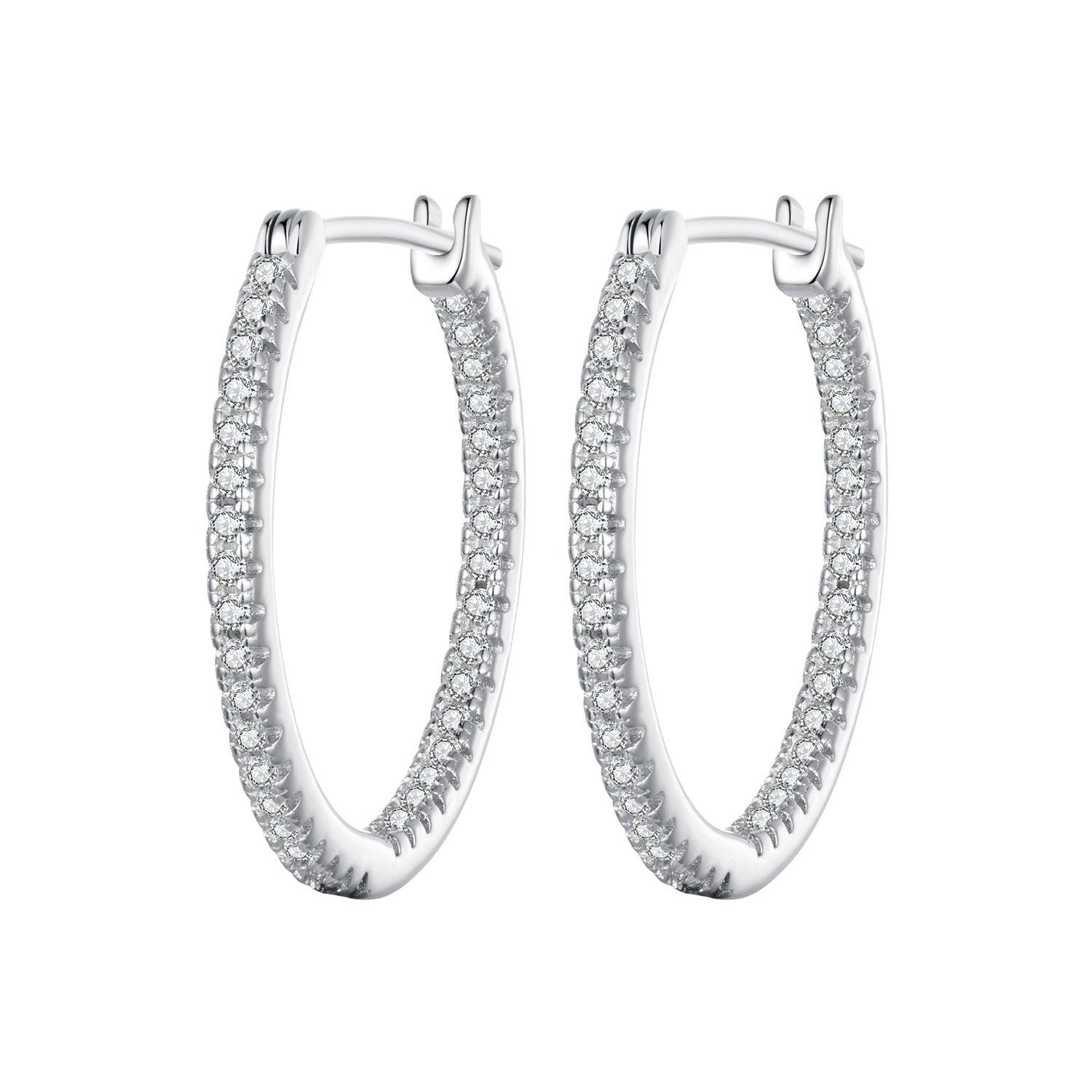 925 Sterling Silver Earrings with Pave Setting CZ in White Gold for Women