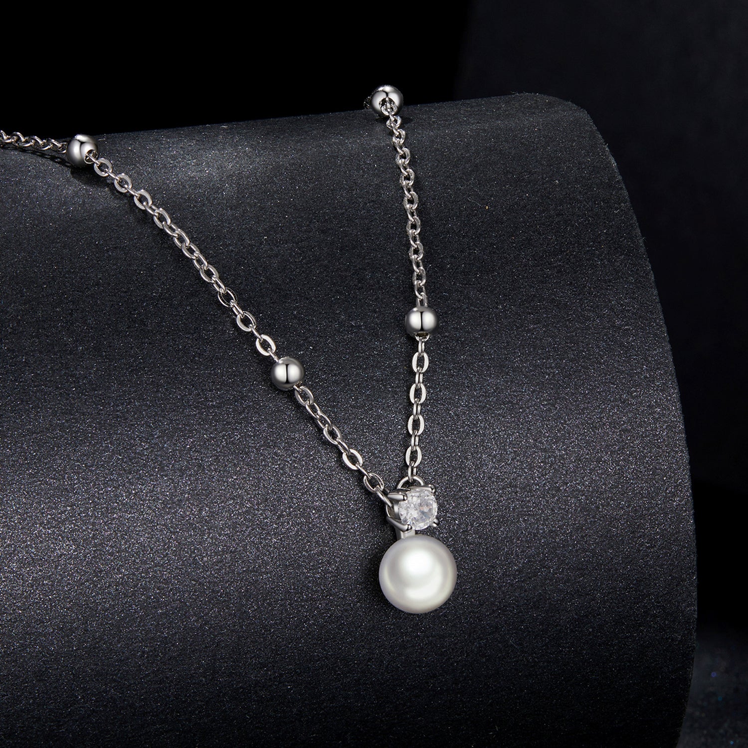 925 Sterling Silver Moissanite and Freshwater Pearl Necklace 40+5cm for Women