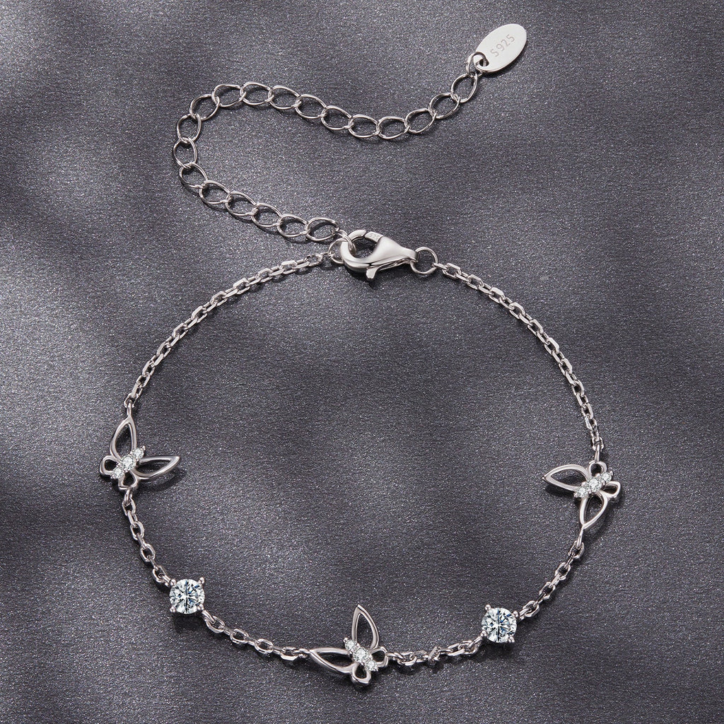 925 Sterling Silver White Gold Plated Bracelet with Moissanite, 15+6cm, for Women