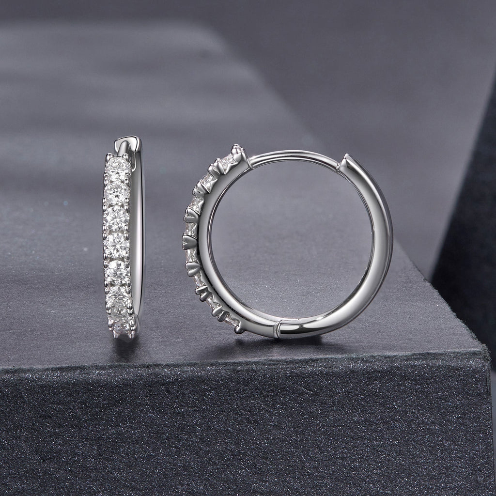 925 Sterling Silver Moissanite 0.03ct White Gold Plated Earrings 1.6cm for Women