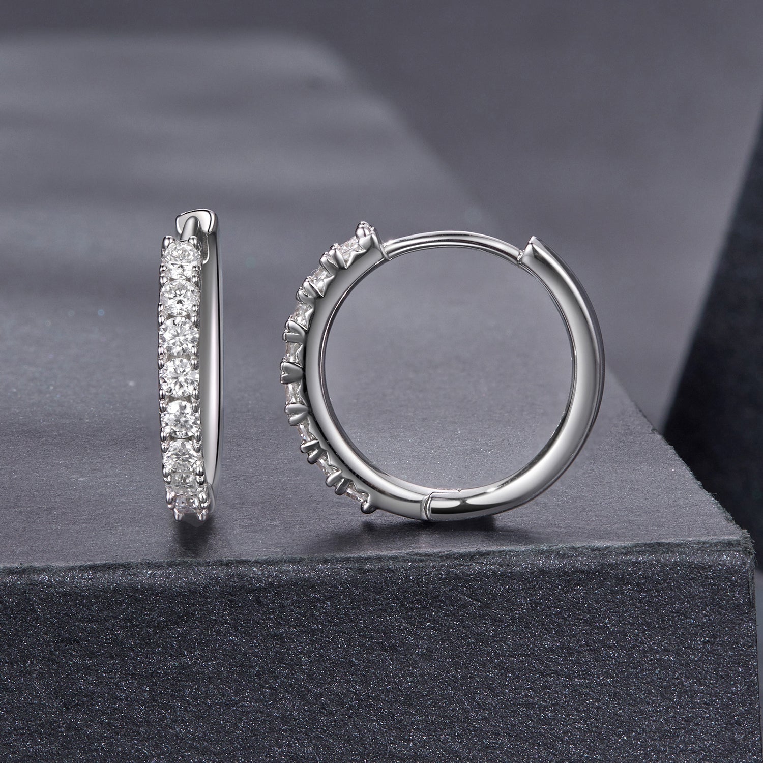 925 Sterling Silver Moissanite 0.03ct White Gold Plated Earrings 1.6cm for Women