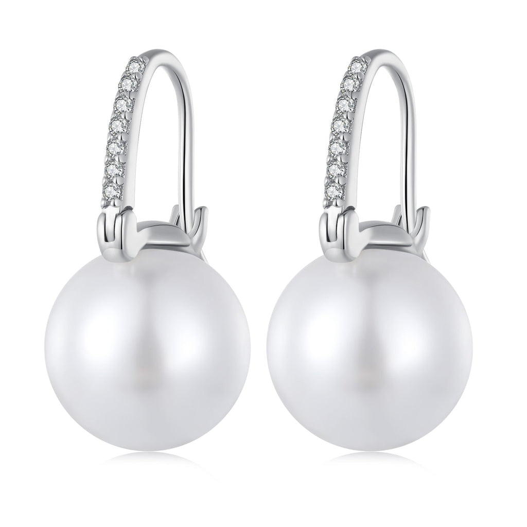 925 Sterling Silver Earrings with Quality Shell Pearl and CZ, 21*11mm, for Women