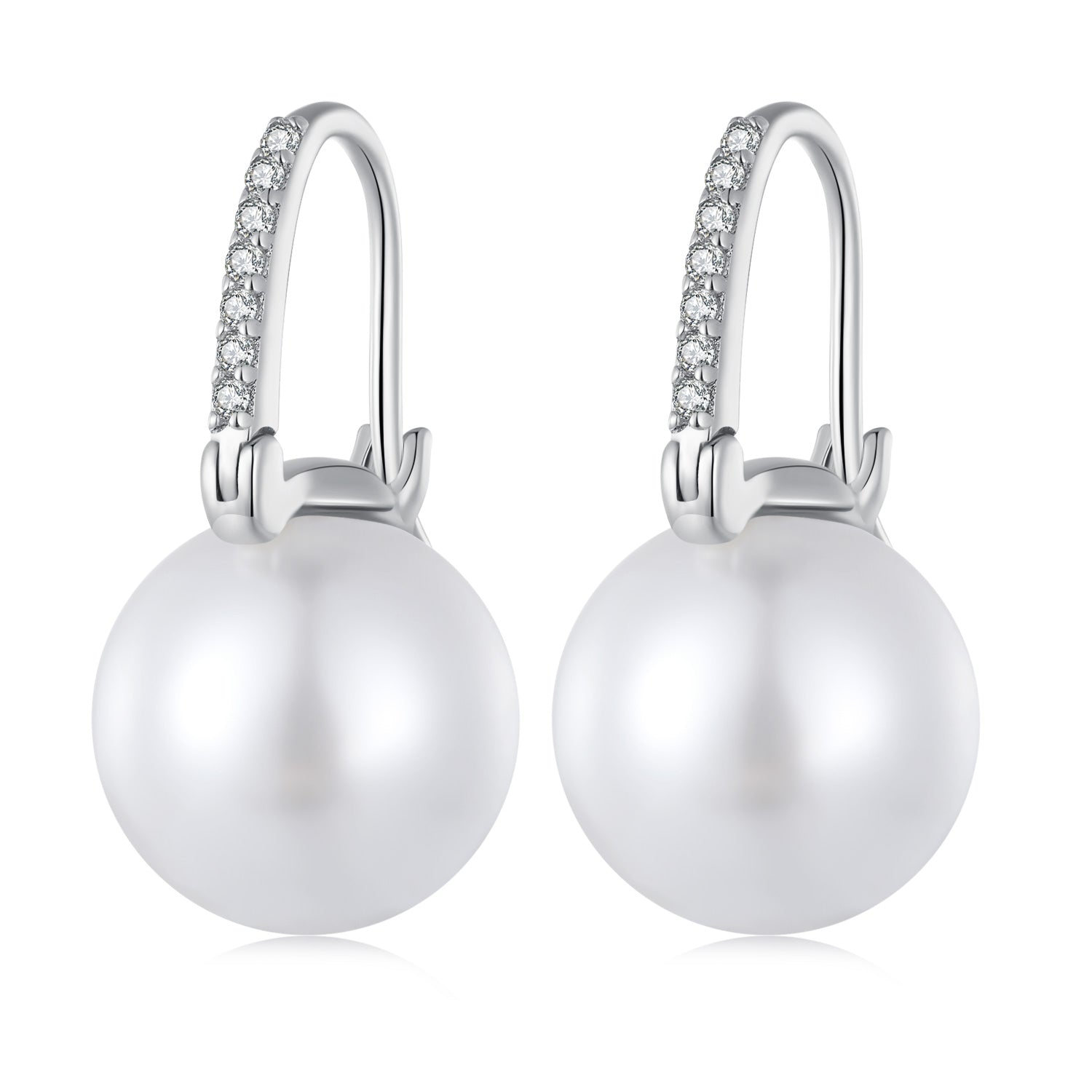 925 Sterling Silver Earrings with Quality Shell Pearl and CZ, 21*11mm, for Women