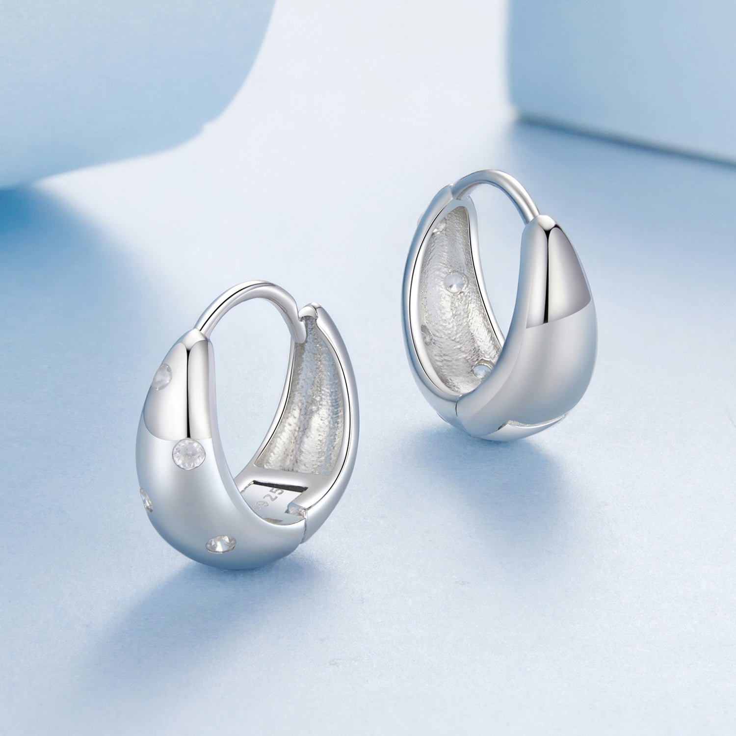 925 Sterling Silver Earrings with CZ in White Gold Plating - Stylish Design for Women