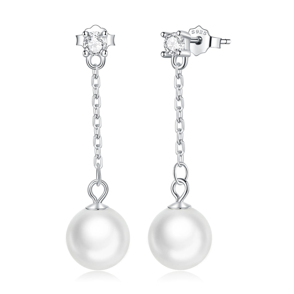 925 Sterling Silver Earrings with Pavé Setting CZ & Quality Shell Pearl