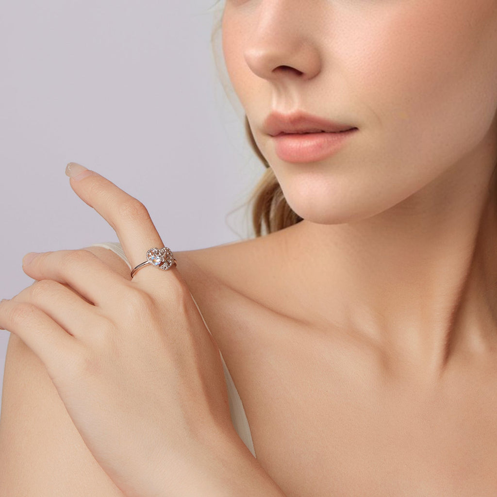 925 Sterling Silver Heart-Shaped Moonstone Ring for Women