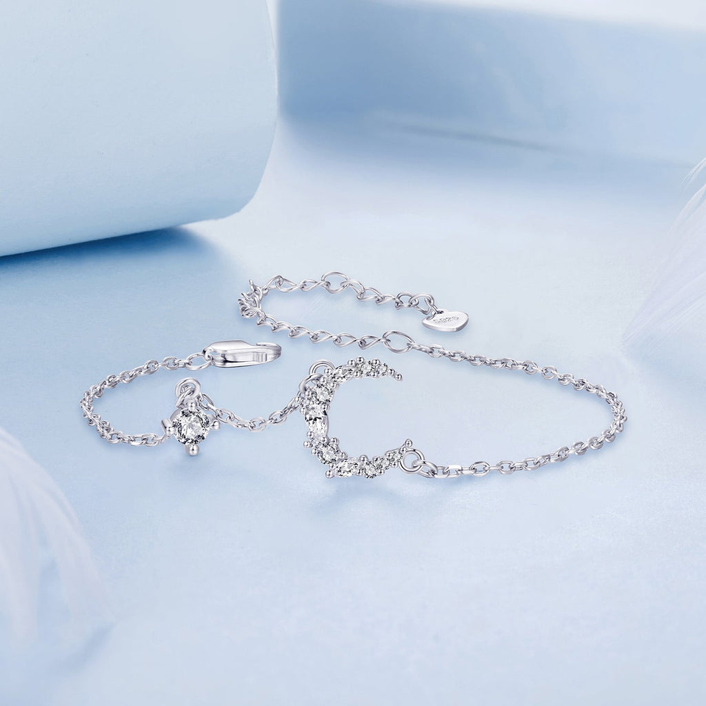 925 Sterling Silver CZ Bracelet with White Gold Plating, 150mm Length for Women