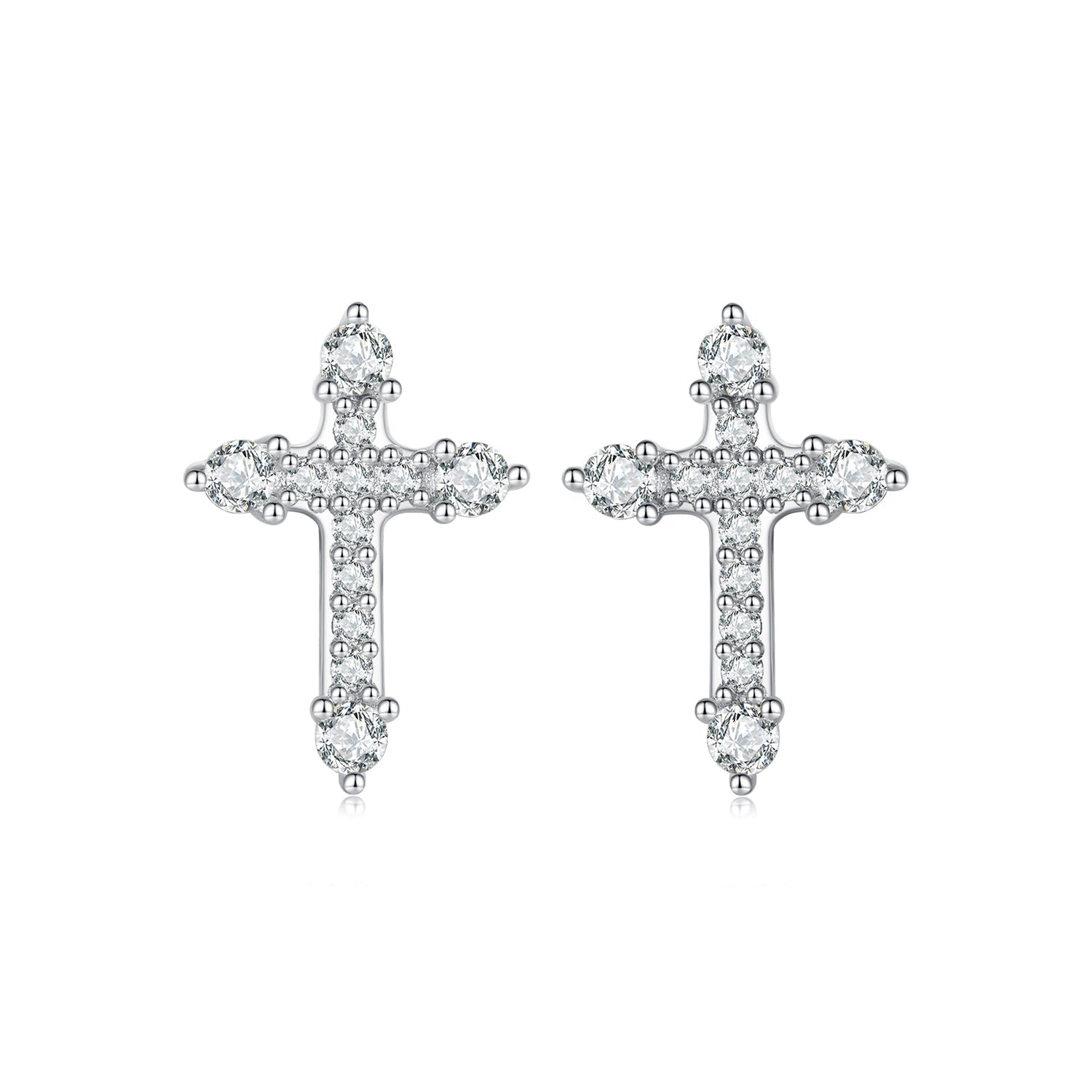 925 Sterling Silver Earrings with Pavé Setting CZ in White Gold Plating - 1.2x0.8cm for Women