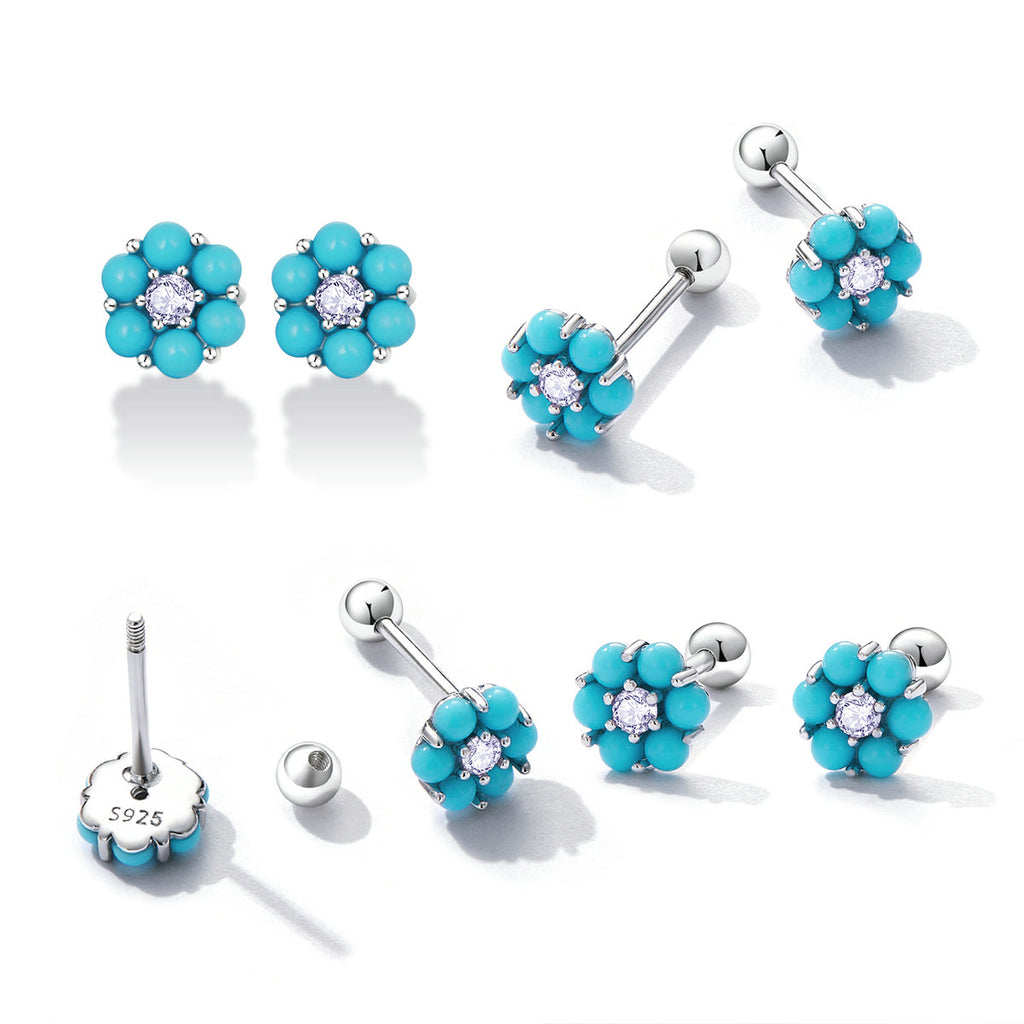925 Sterling Silver Turquoise Pavé Setting CZ Earrings for Women