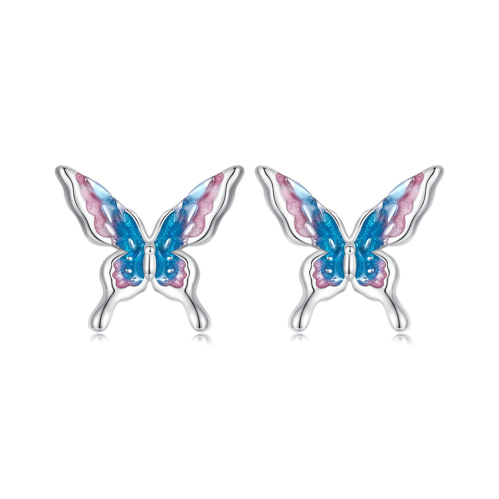 925 Sterling Silver White Gold Plated Enamel Earrings 9x10mm for Women