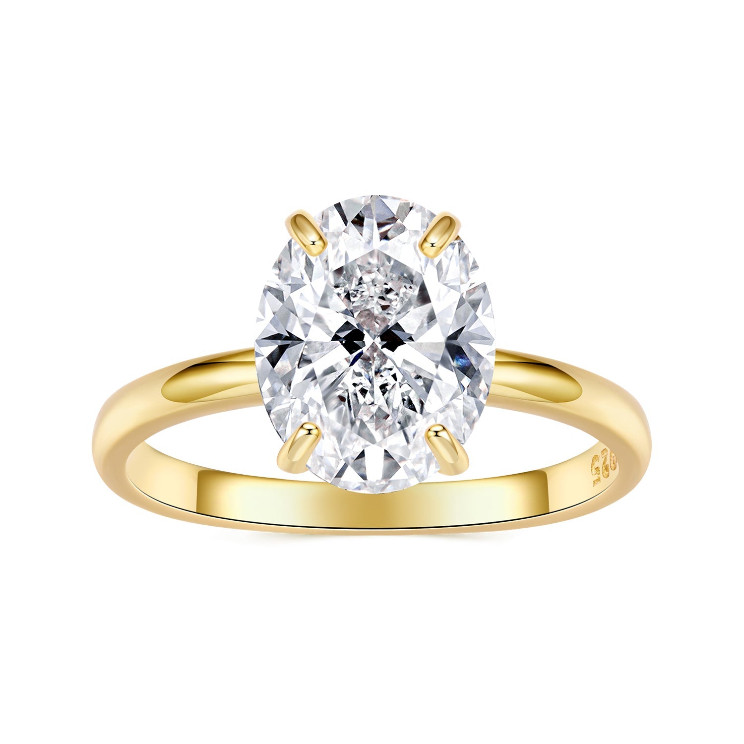 925 Sterling Silver 3.5 Carat Oval Zircon Ring with White Gold Plating for Women