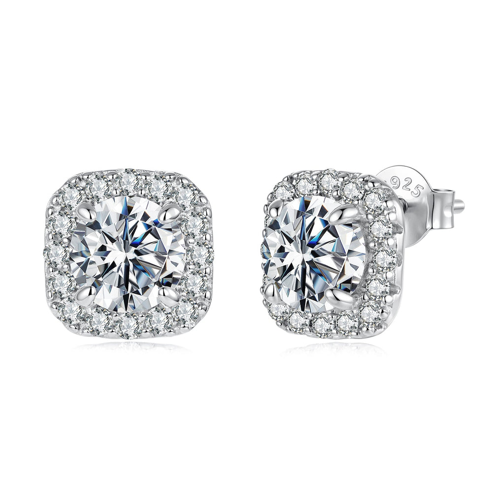 925 Sterling Silver Moissanite 1.0cm Earrings with Pavé Setting for Women