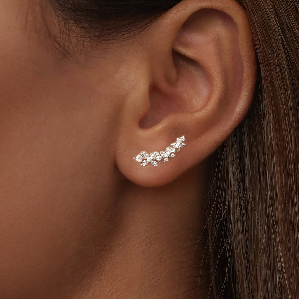 925 Sterling Silver White Gold Plated CZ Earrings 0.5*1.8cm for Women
