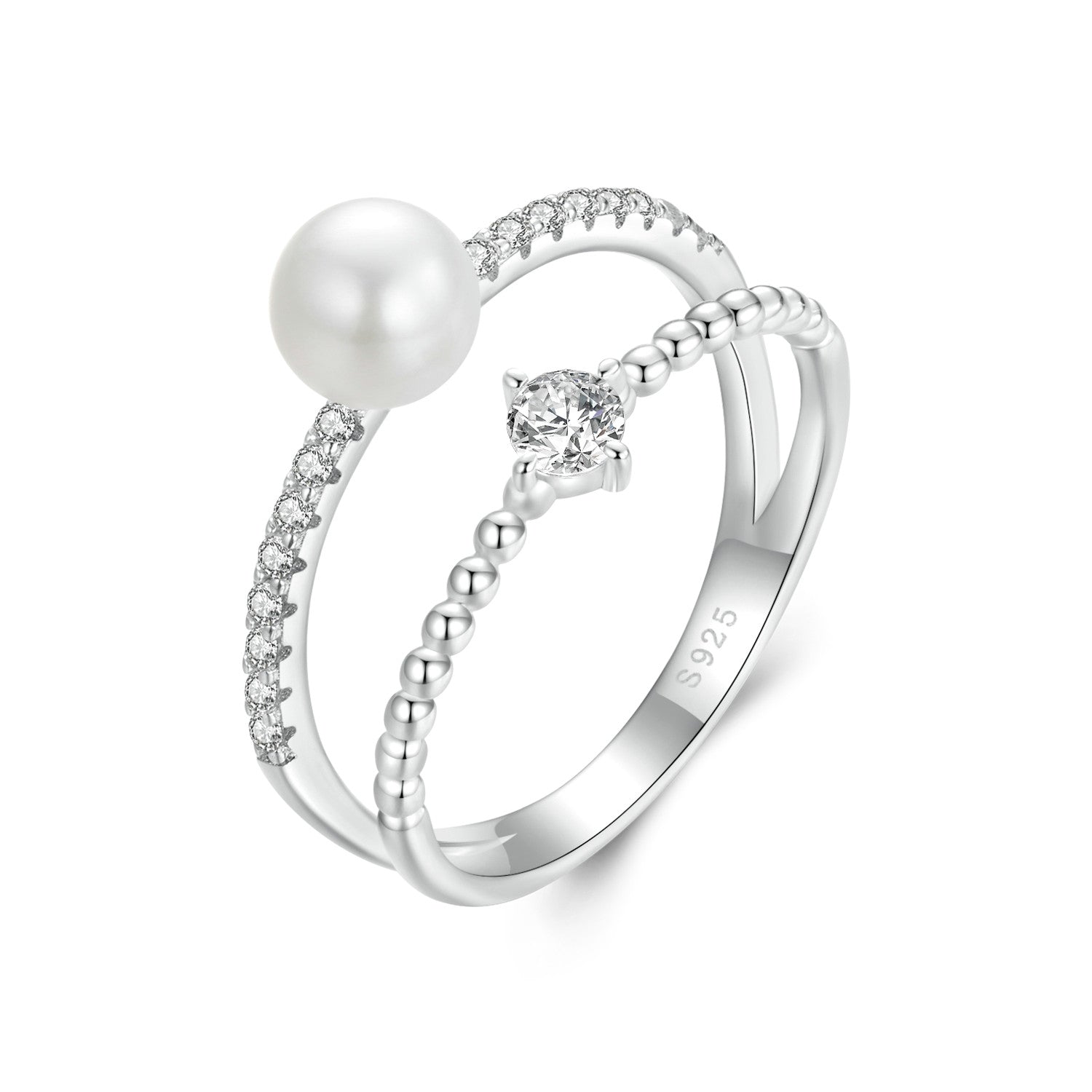 925 Sterling Silver & Moissanite Ring with Freshwater Pearl - Size 6 - Women's Jewelry